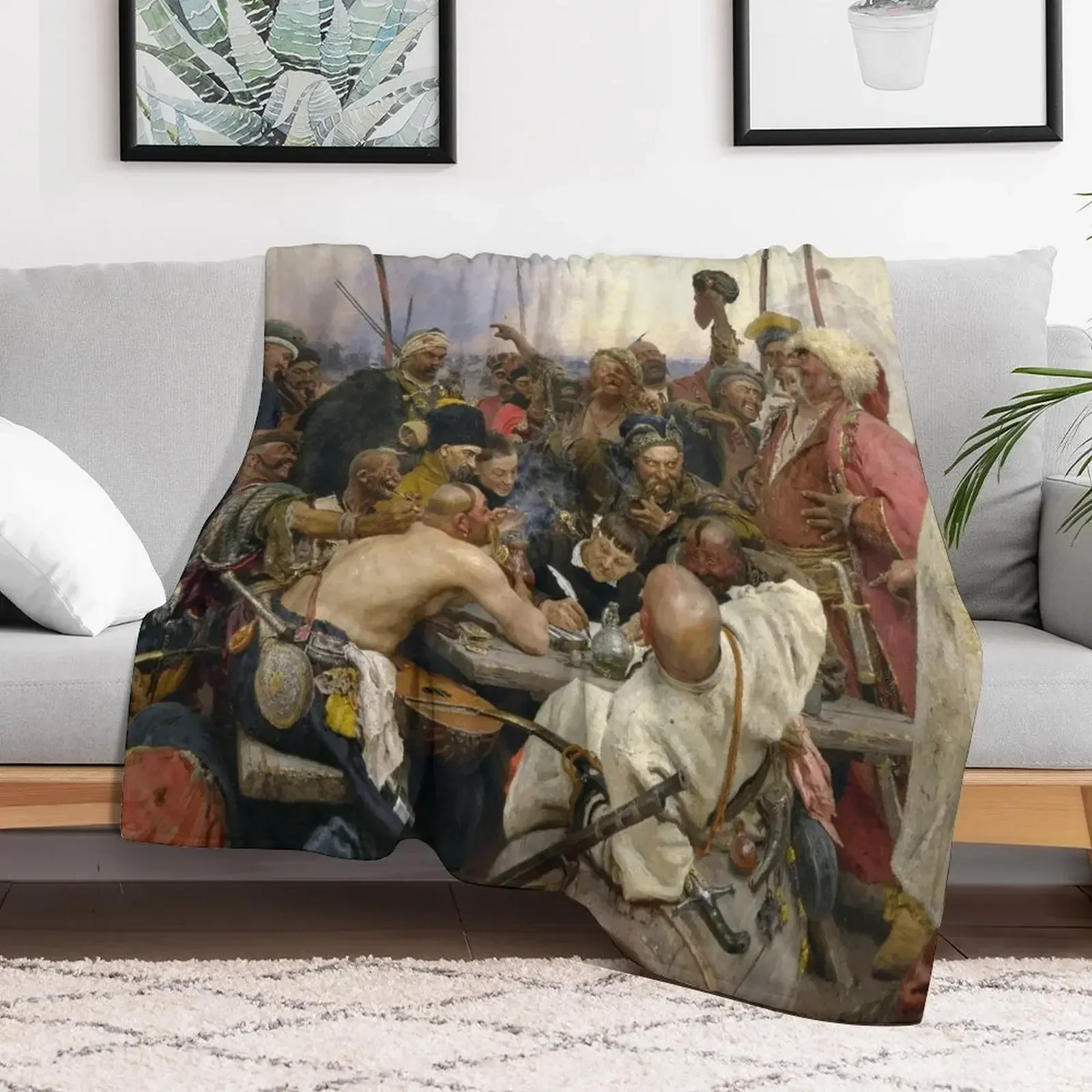 The Reply of the Zaporozhian Cossacks to Sultan Mahmoud IV - Ilya Repin Throw Blanket Large Nap Plush Hairy Blankets