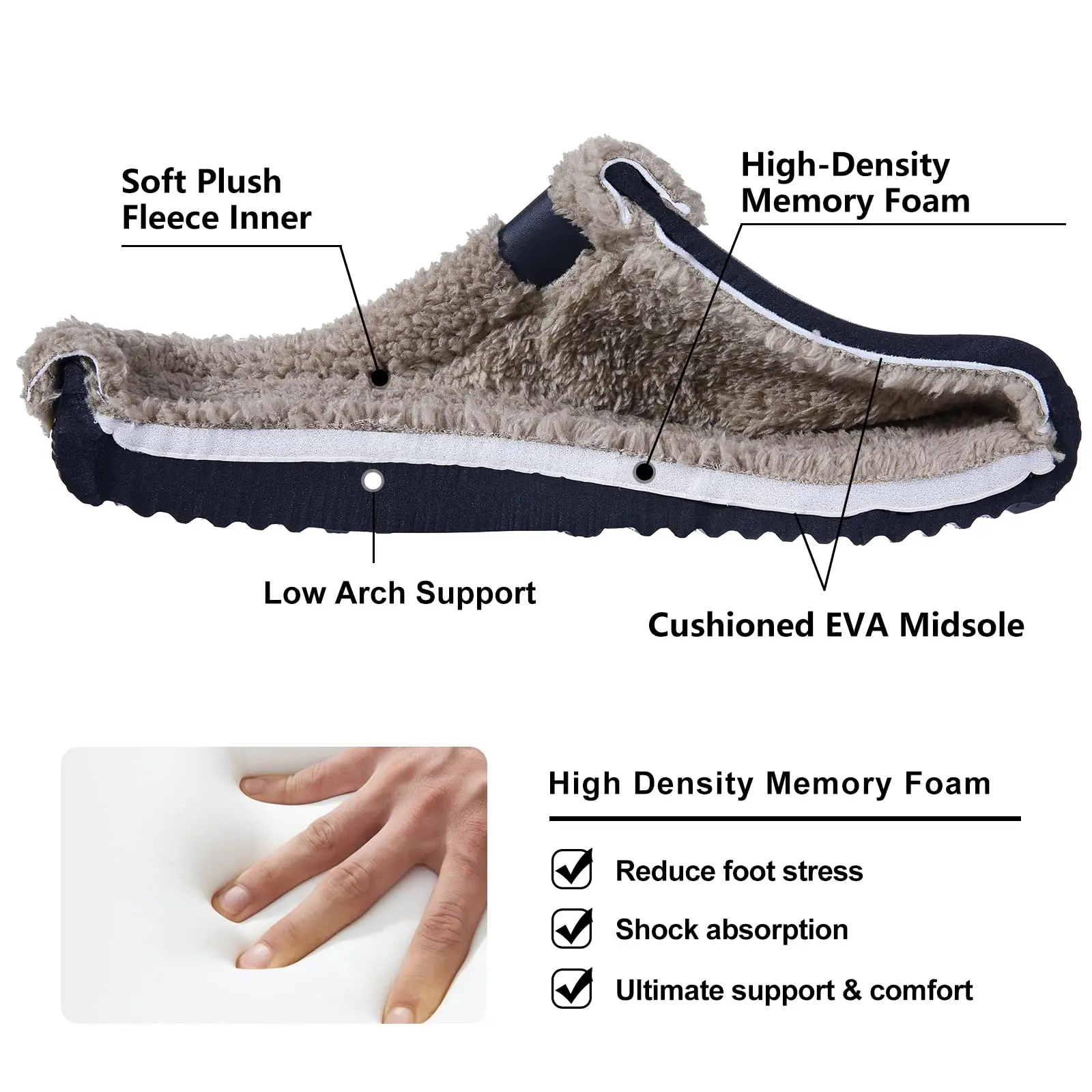 Litfun Indoor Outdoor Winter Colgs Slippers Men Waterproof Garden Shoes Home Fur Clogs Soft Plush Slippers Bedroom Fuzzy Shoes