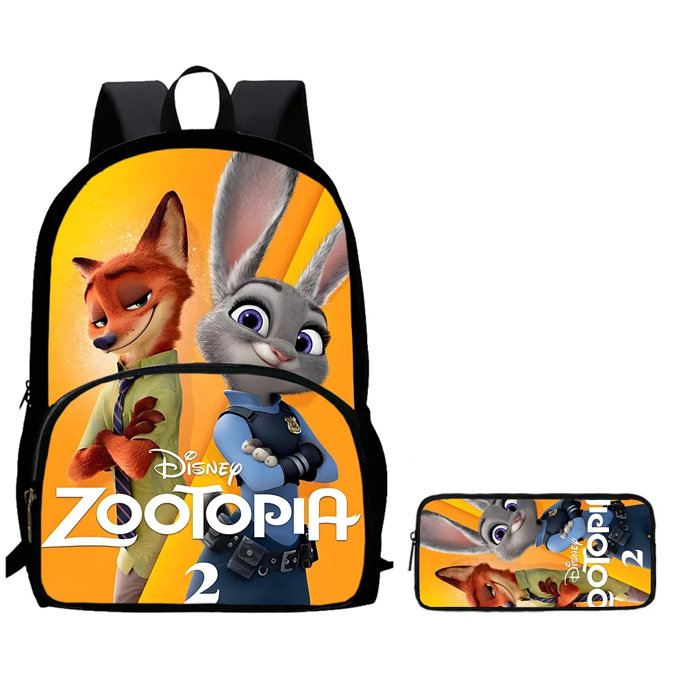 

2Pcs Set School Backpack with Front Pocket,Cartoon Zootopia School Bags for Girls Boys,Large Child Backpack for Aged 5-10