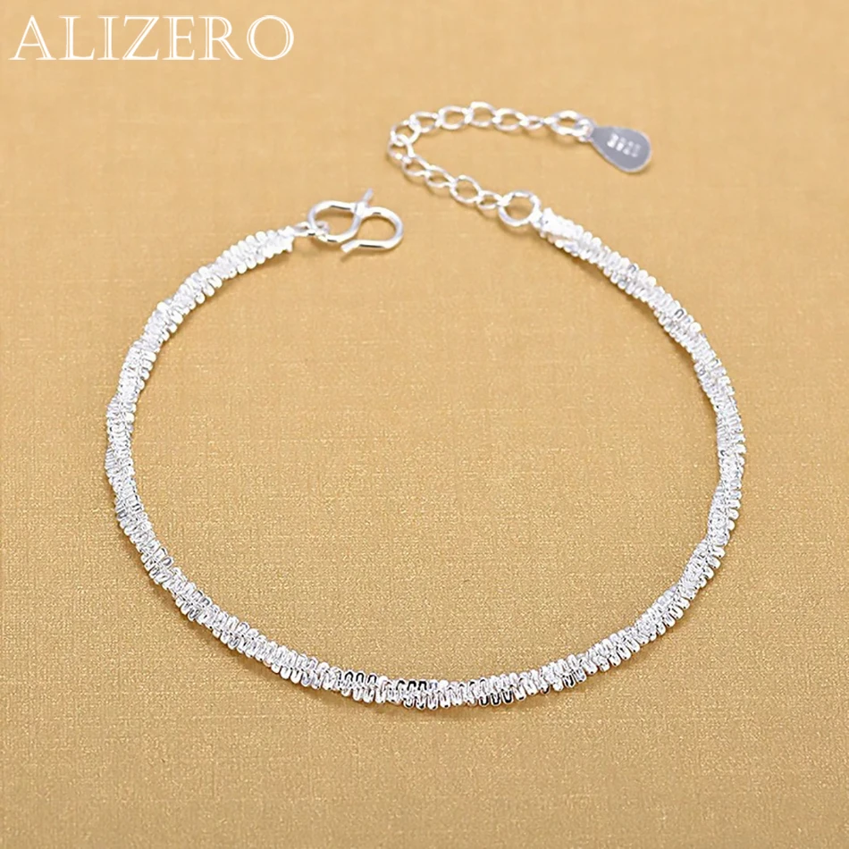 

ALIZERO New 925 Sterling Silver Sparkling Bracelets For Women Beautiful Twisted Weave Chain Bracelet Fashion Design Jewelry