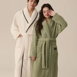 Thicken Flannel Couple Long Robe Kimono Bathrobe Gown Autumn Winter New Women Sleepwear Nightdress Loose Coral Fleece Home Wear