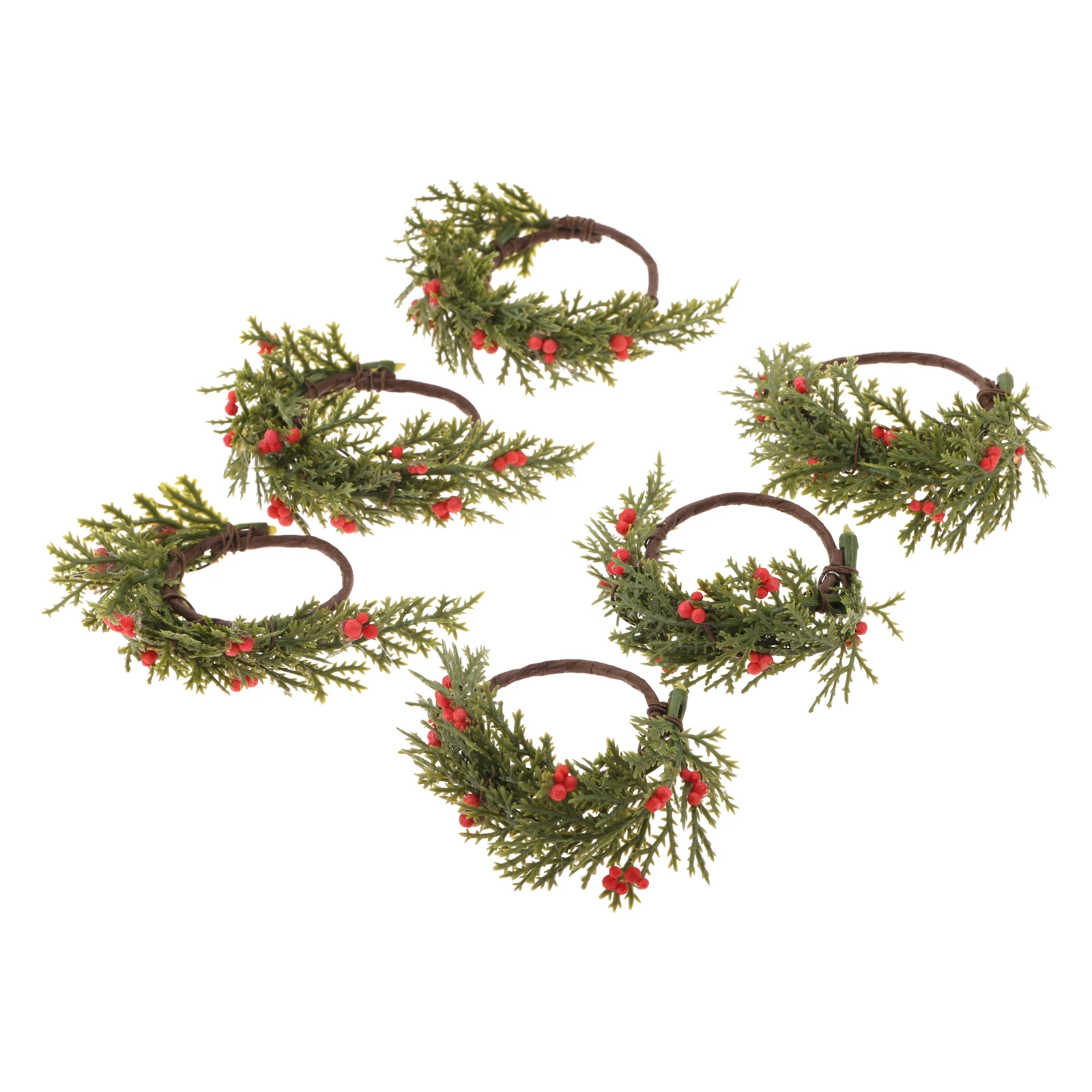 6Pcs Xmas Wreath Red Berries Napkin Rings For Holiday Party Dinner Banquet Christmas Napkin Holder Buckle Table Decoration