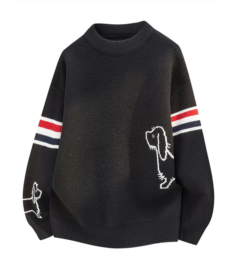 High-End-Marke Pullover Herren Herbst Winter Neue süße Welpen Druck Mode gestreifte Knopf Design Freizeit Komfort Warm Rundhalsstrik Sweater – Detail 18