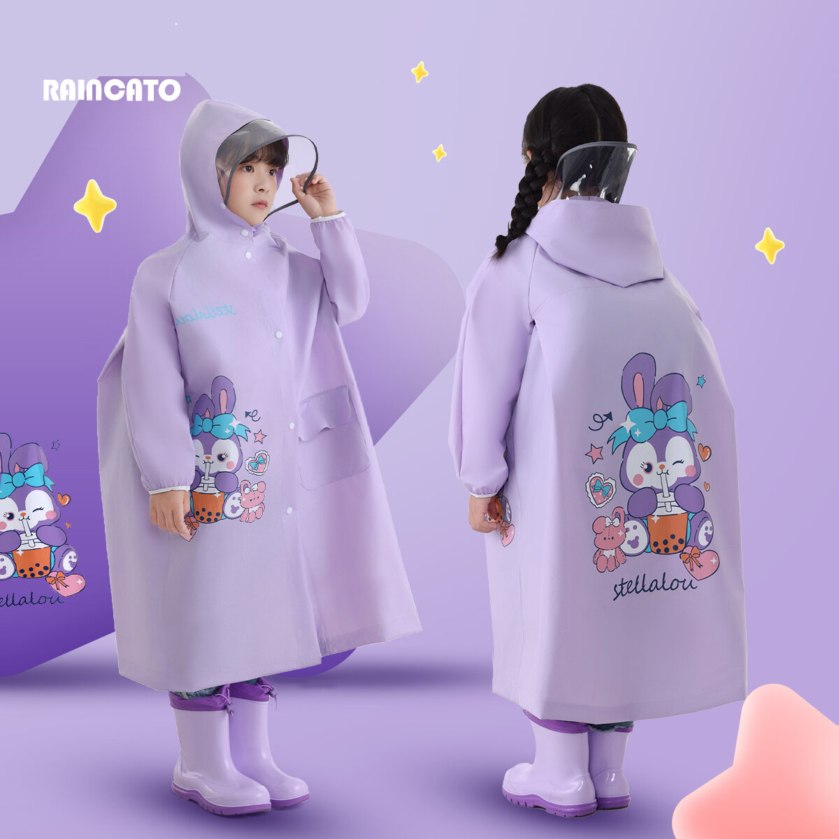 RAINCATO | Áo Mưa Trẻ Em Có Khe Đựng Ba Lô Áo Mưa Đi Học Cho Bé Trai và Bé Gái Mũ Trong Suốt Chống Nước Áo Mưa Trẻ Em