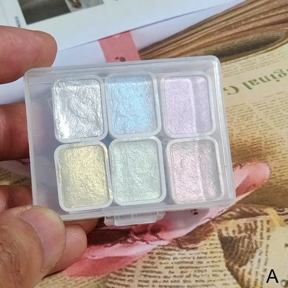 مجموعة ألوان الحلوى المعدنية بيرليسسينت مكونة من 6 ألوان مائية صلبة مجموعة ألوان مائية قديمة لوحة فنية رسم تصميم أظافر طلاء بالألوان المائية
