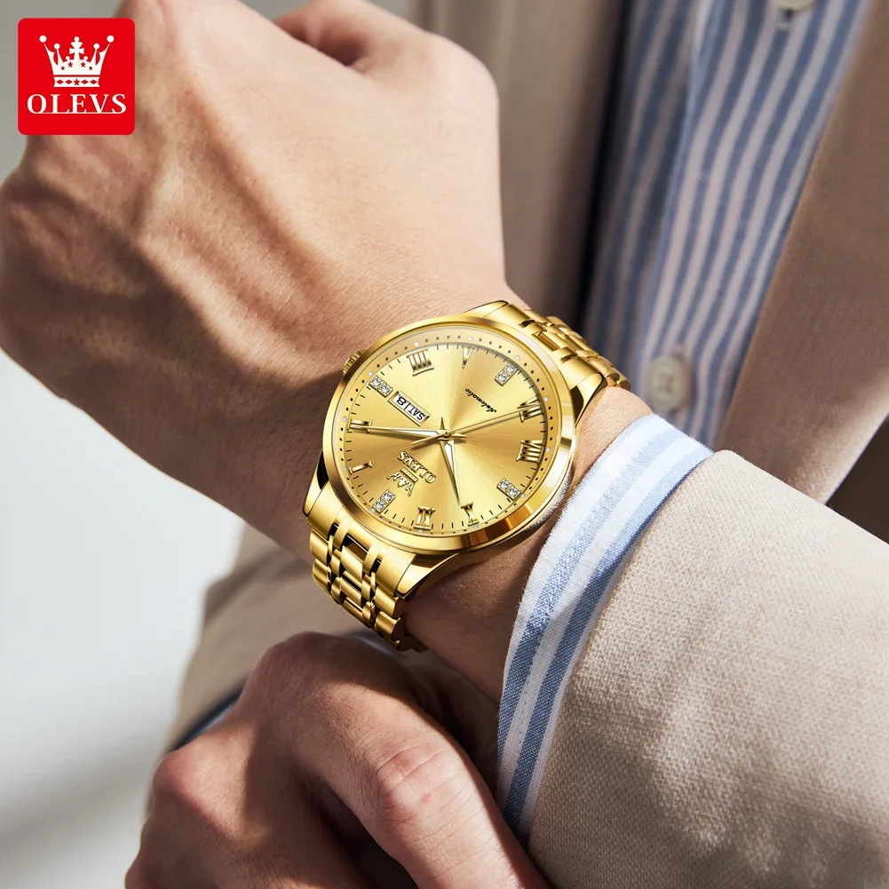 OLEVS 7062 ساعات آلية أوتوماتيكية مقاومة للماء من الفولاذ المقاوم للصدأ ساعة مضيئة مزدوجة كانلاندر للرجال ساعة يد عصرية