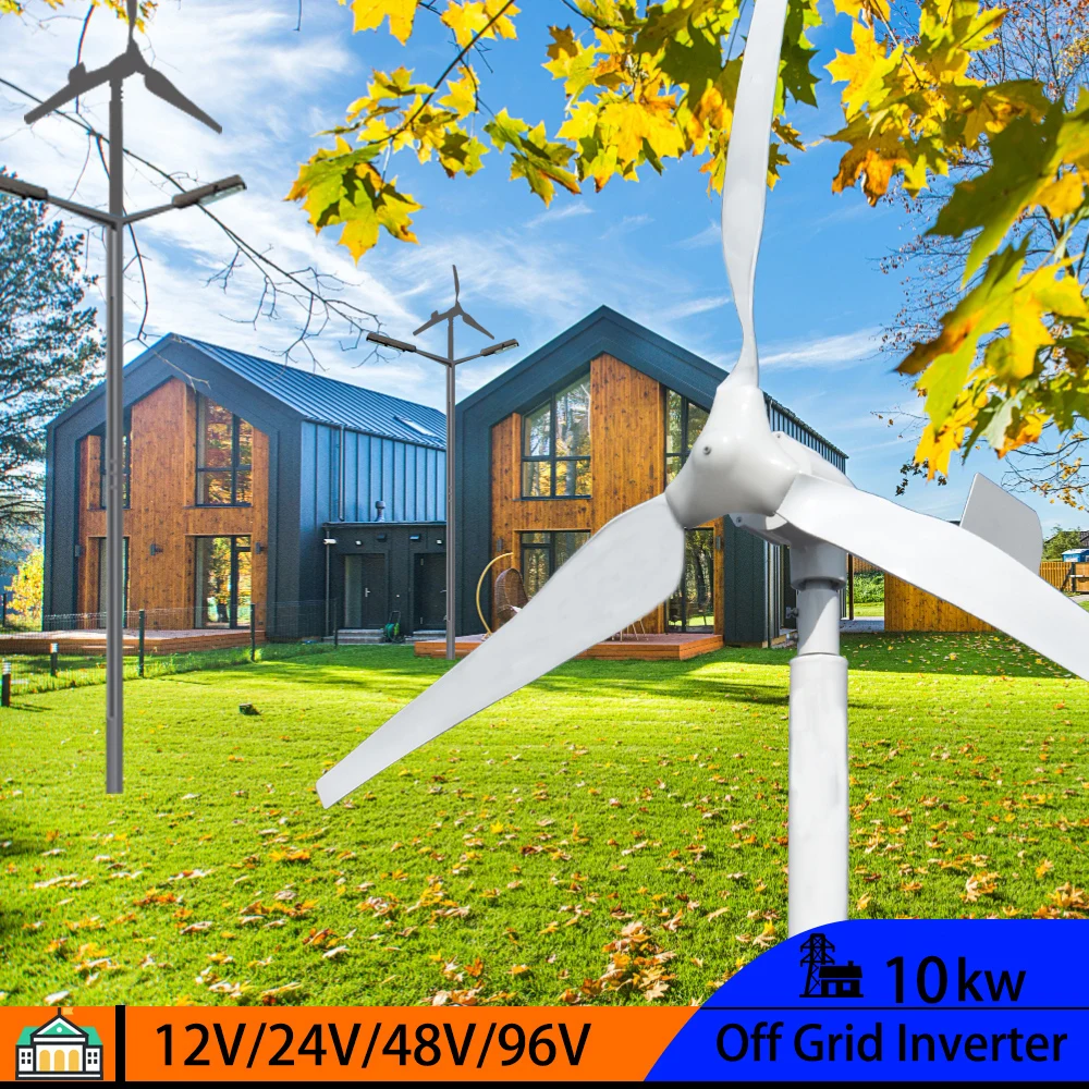 Horizontal Axis Wind Turbine 48V Alternative Energy Generator 220v AC Output Household Complete Kit with Controller Inverter