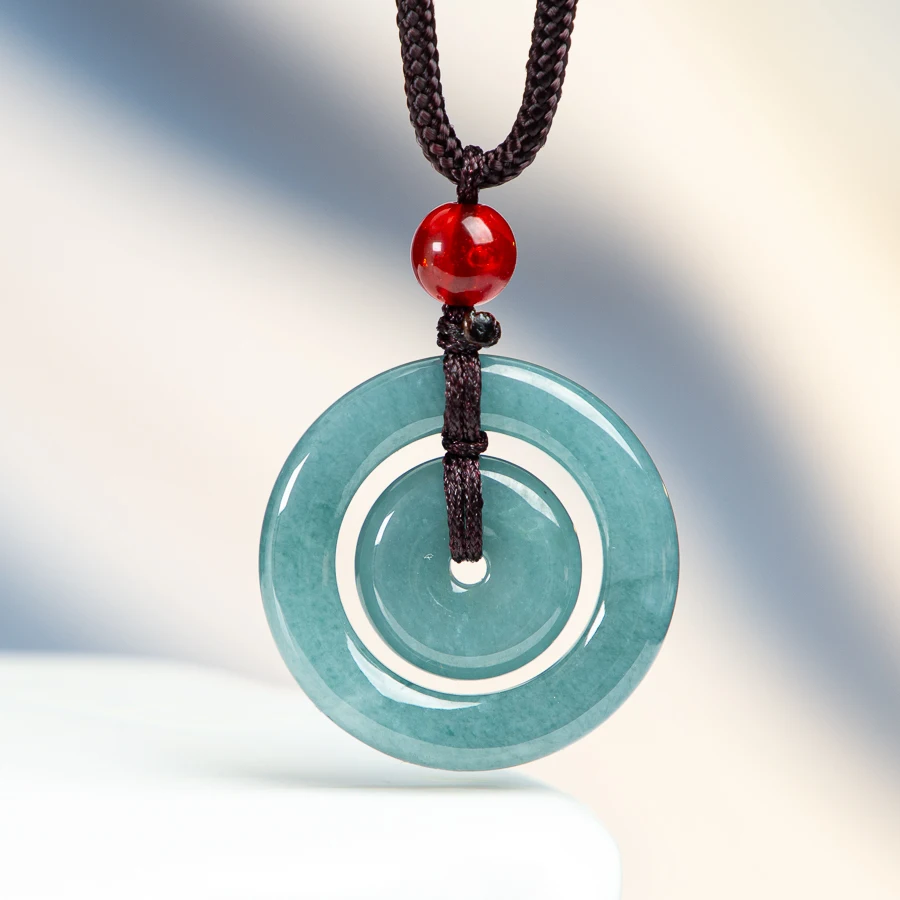 

TIMESWIND Natural A-type Jade Blue Safety Buckle Circle Pendant Women Necklace with Certificate
