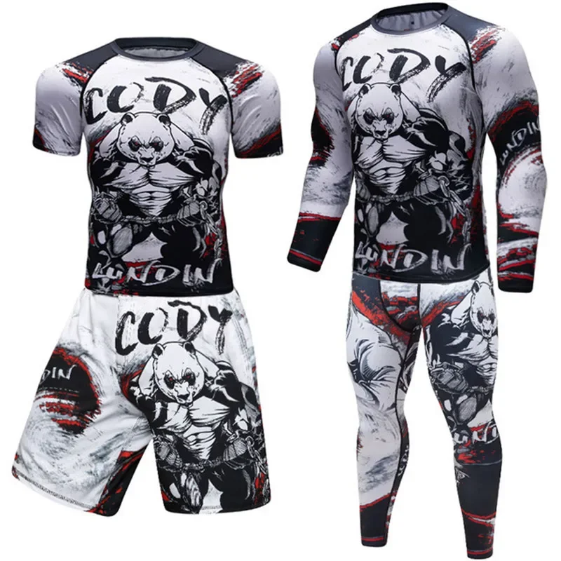 Men Sport MMA Rashguard Jiu Jitsu Jerseys+Pants Fitness T Shirt UCF BJJ Boxing Set Gym Rash Guard Fightwear Sportsuit Boxeo