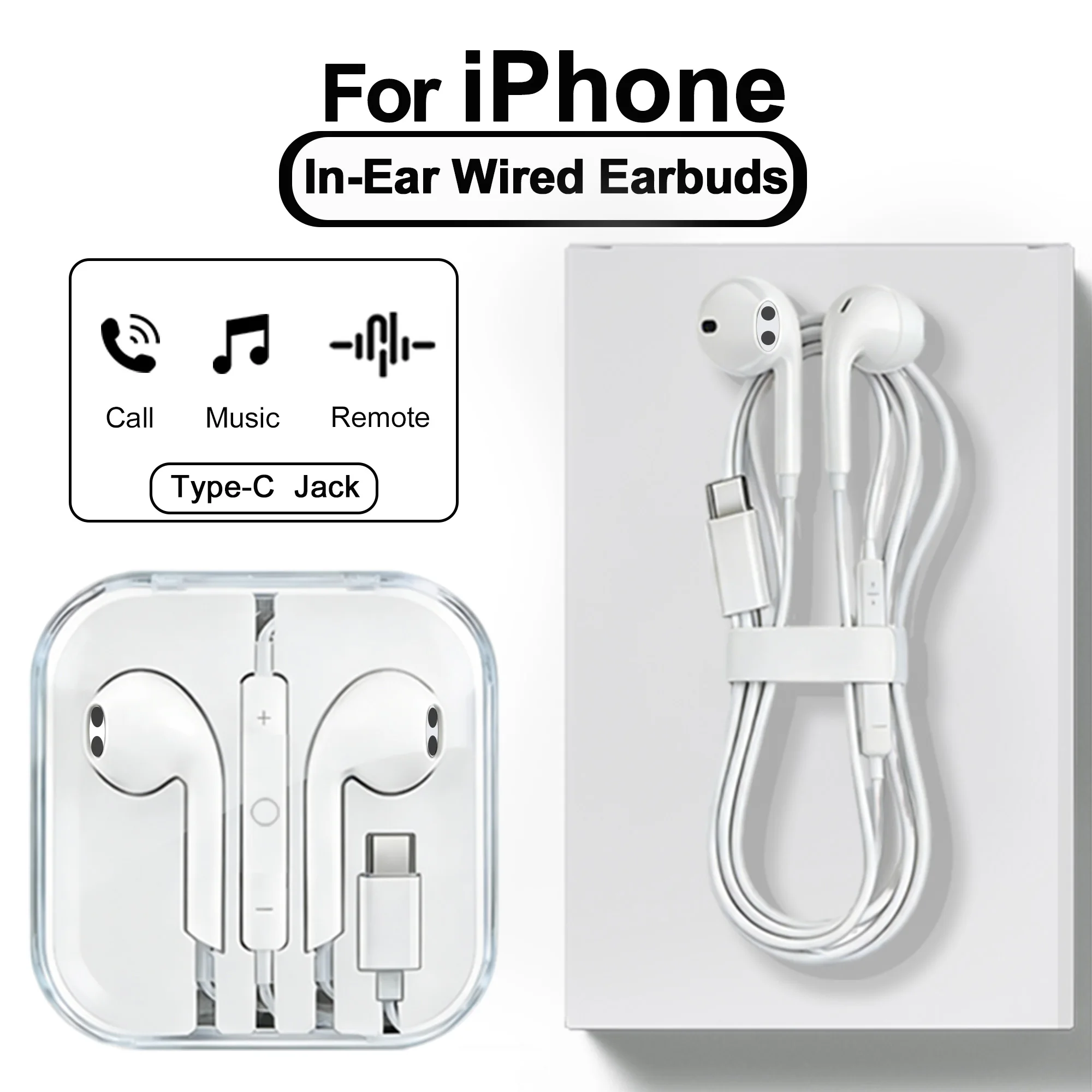 For Apple Type C Wired Earphones For iPhone 17 16 15 14 13 12 Pro Max In-Ear Microphone Headphones For iOS 3.5 MM Jack Earbuds — product photo 1 of 1
