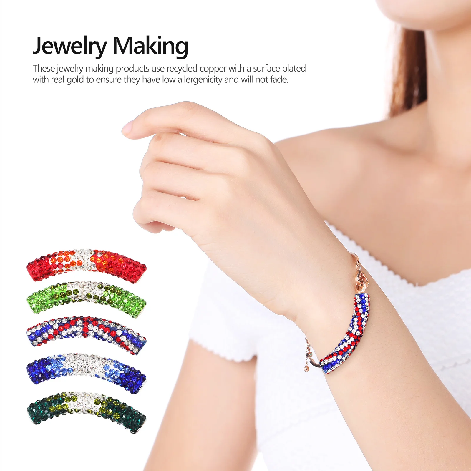 

5Pcs Water Drill Rhinestone Bracelet Necklace Charms Enamel Beads Nonallergy Jewelry Making Supplies Bracelet Necklace Beads