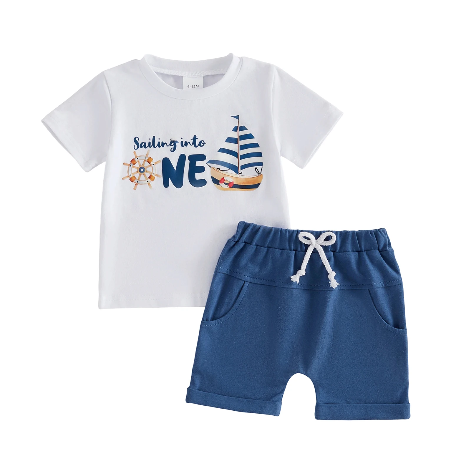 

Toddler Boy 1st Birthday Set Adorable Boat Print Tee with Elastic Waist Shorts Cute Summer Outfit for Baby Boy s First