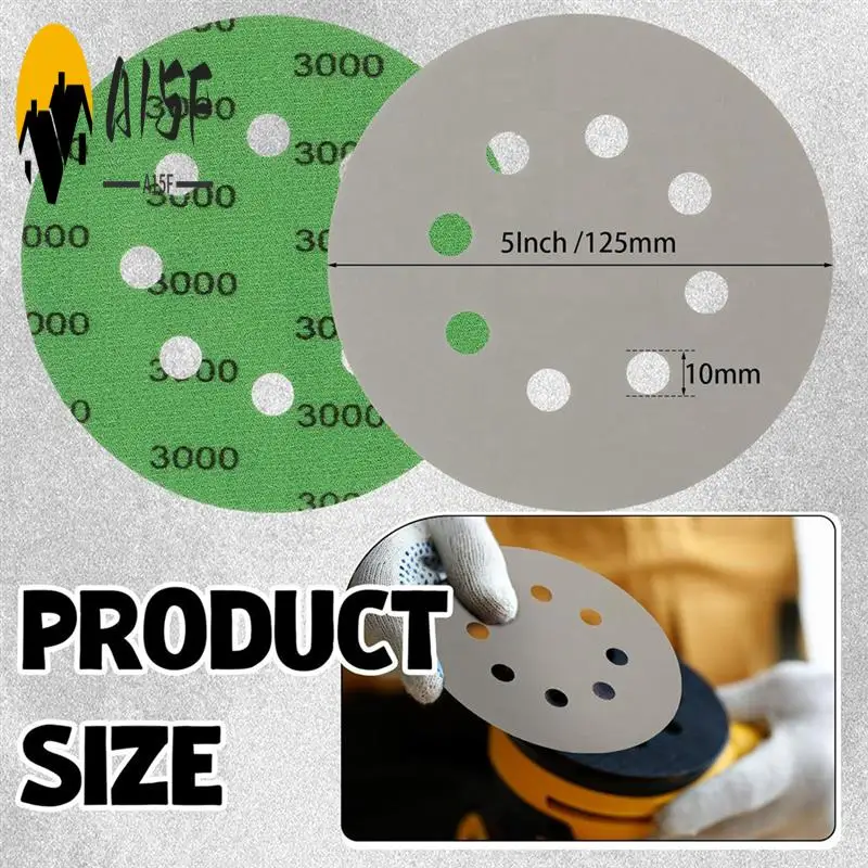 

A15F-200 Pcs Sandpaper 5 Inch 8 Holes Hook And Loop Wet Dry Sanding Discs Assorted Grits, Orbital Sander Pads For Polishing