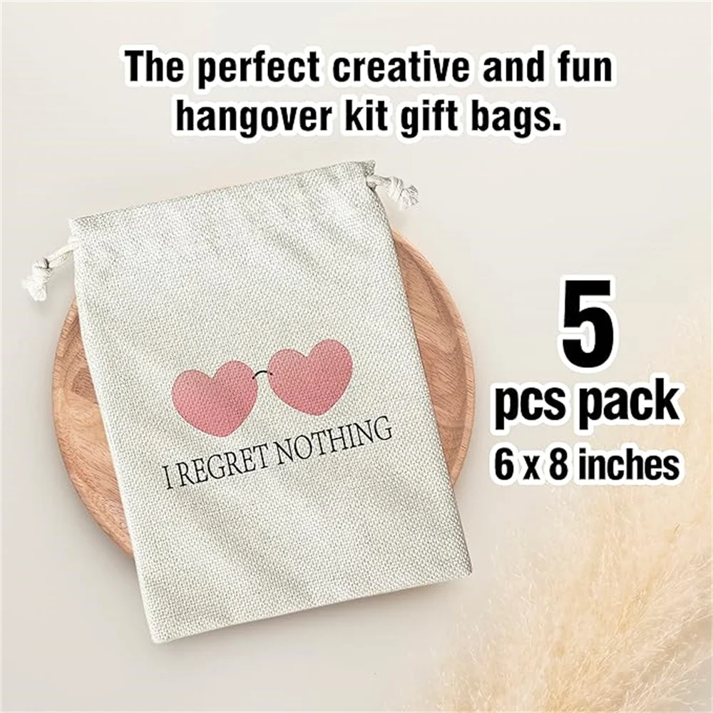 Hangover Kit Bags, I Regret Nothing With Drawstring Gift Bag, for Bridal Shower, Wedding, Travel, Bachelorette Party Survival Re