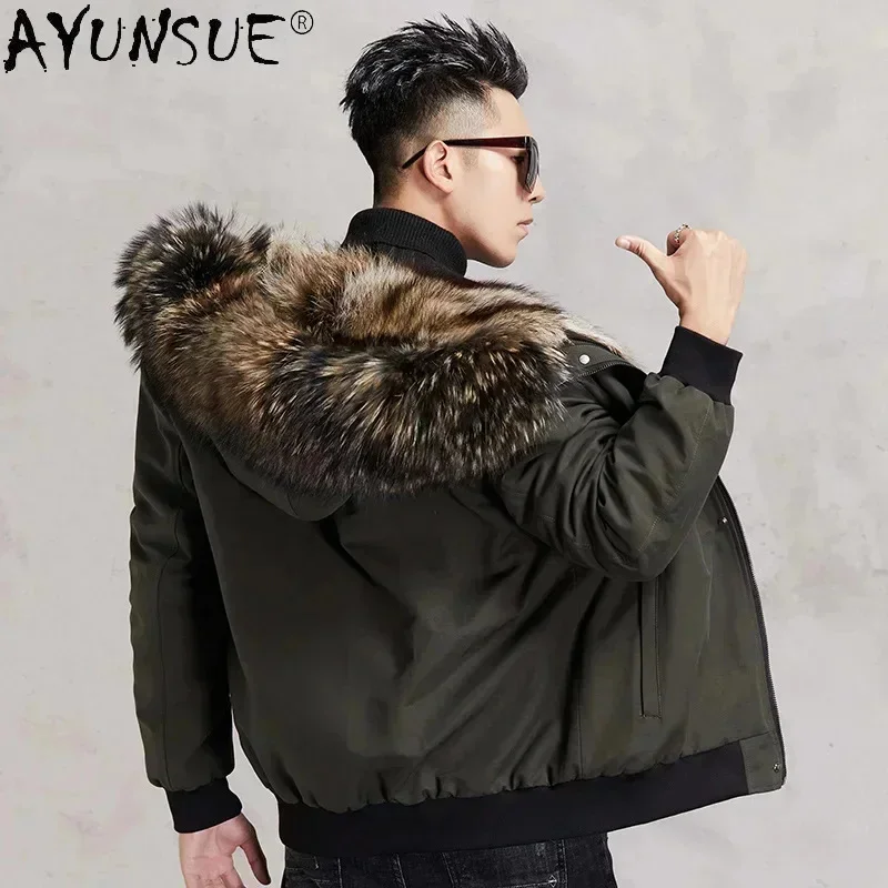 AYUNSUE Winter Hooded Warm Real Fur Coat Men Natural Raccoon Liner Mens Parkas Casaul Men's Clothes 2025 Veste Homme WPY4102