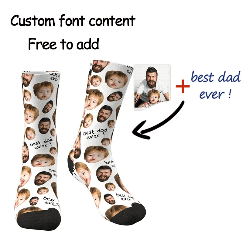 Fashion Casual Custom Face Socks 3D Printing Custom Text Plus Your Photo Logo Cotton Long Socks Novelty Personalized Gift Socks