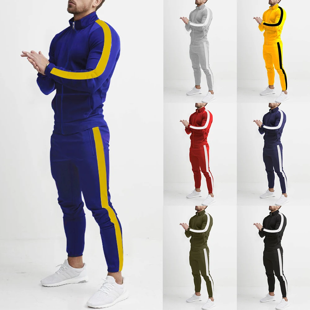 

Autumn And Winter New Casual Mens Sports Fashion Suit Color Matching Men's Casual Trend Jogging Outdoor 2-piece Suit For Men