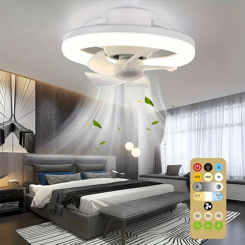 10 Inch 5 Blades Ceiling Fan Light with Remote Control, 85V-265V Dimmable 360° Rotating LED Bulb for Bedroom Garage Laundry Room