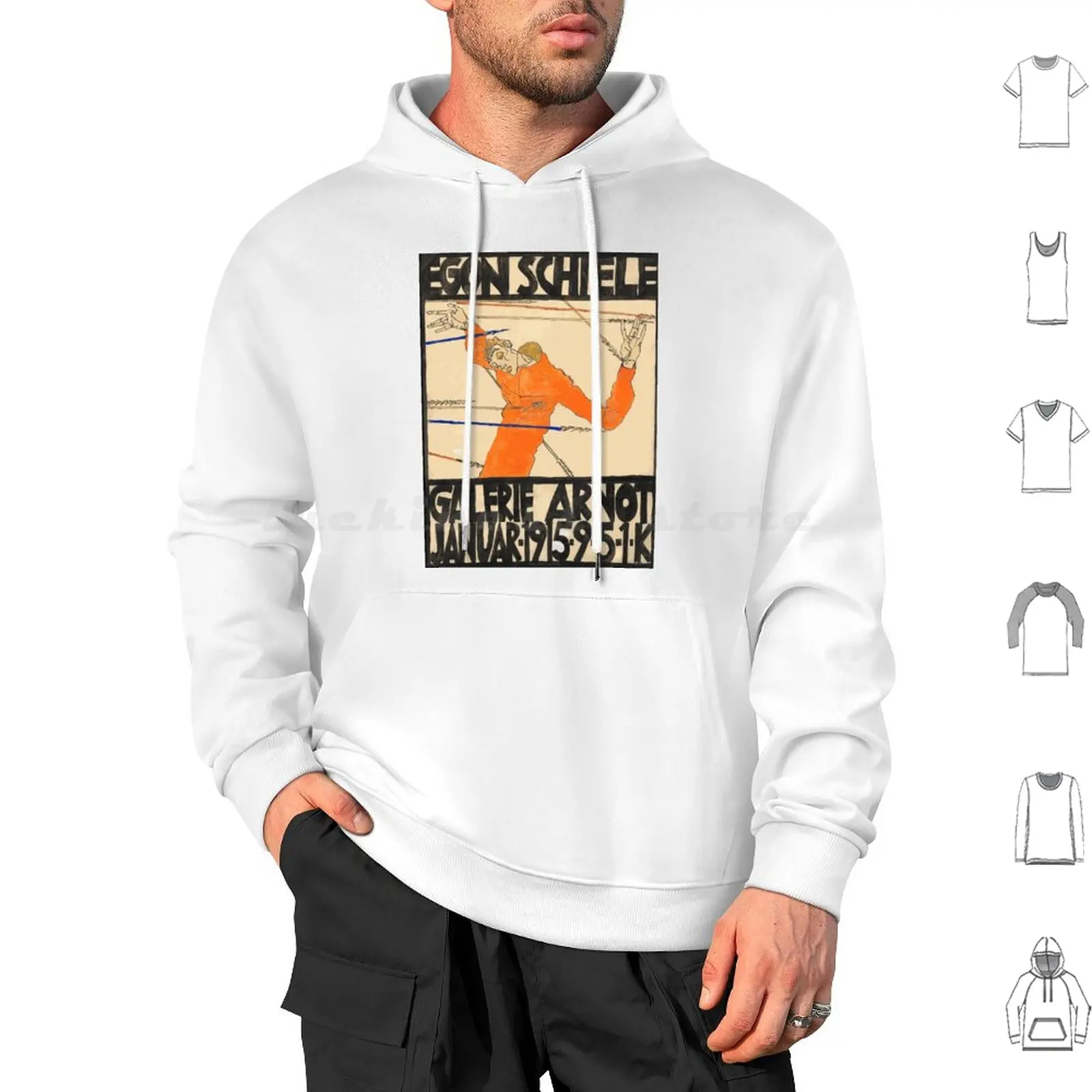 Egon Schiele Exhibition Poster Hoodie cotton Long Sleeve Egon Schiele Exhibition Schiele Schiele Portrait Self Portrait Egon