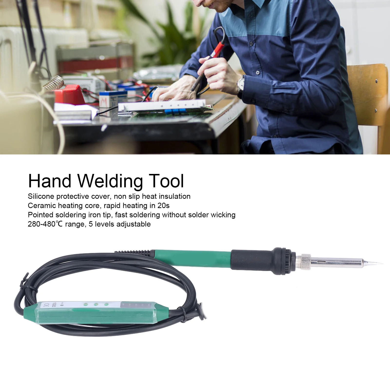 Ceramic  Soldering Iron Electric Soldering Iron Adjustable Temperature Control Portable Pointed Welding Tool BST‑102C