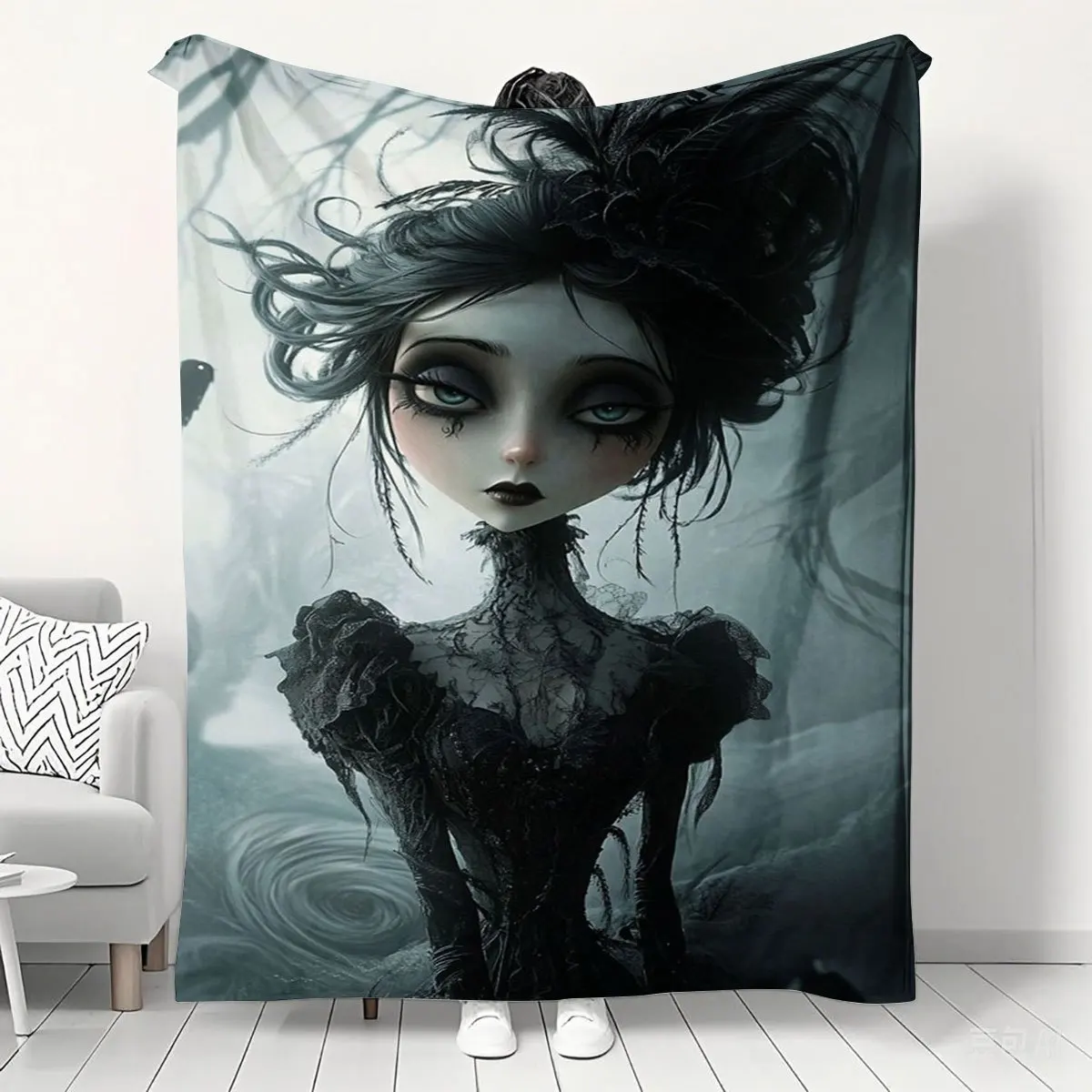 Gothic Dark Queen Flannel Blanket, Misty Forest Zombie Bride Sofa Nap Throw, Individual Art Blanket