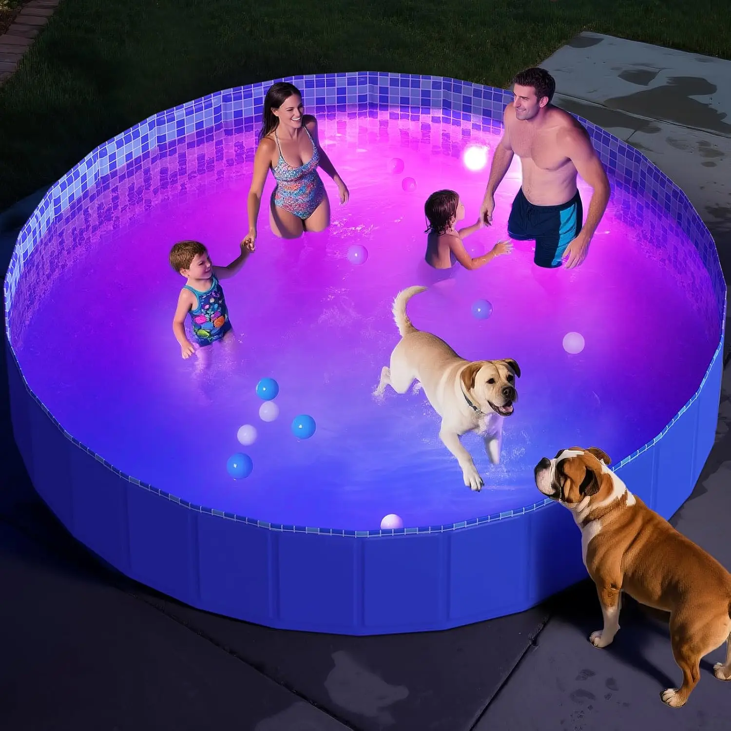 

Складной бассейн для собак с RGB LED подсветкой, 94-дюймовый складной бассейн из твердого пластика с пультом дистанционного управления для маленьких, средних и больших собак
