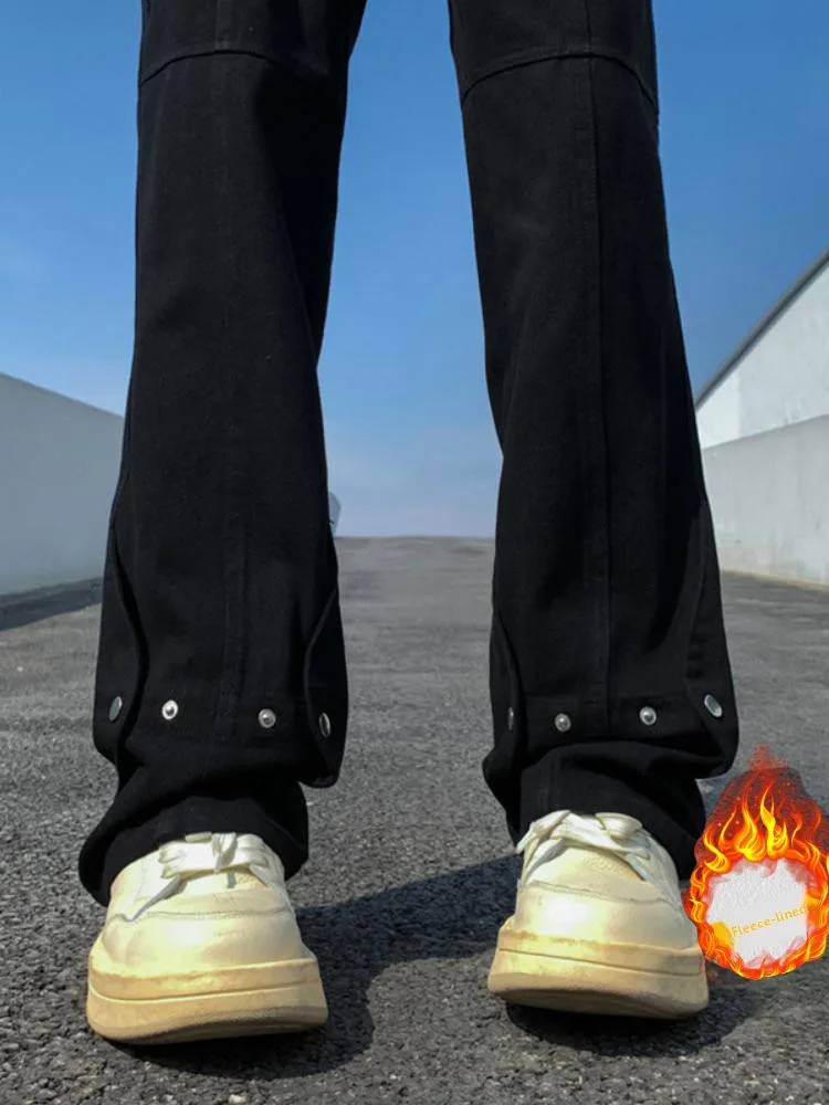 

Thiened Fce Men's Jeans Autumn Winter Sle Slim Straight Leggings High Street Trend Youthful Wear Resistant Long Pants