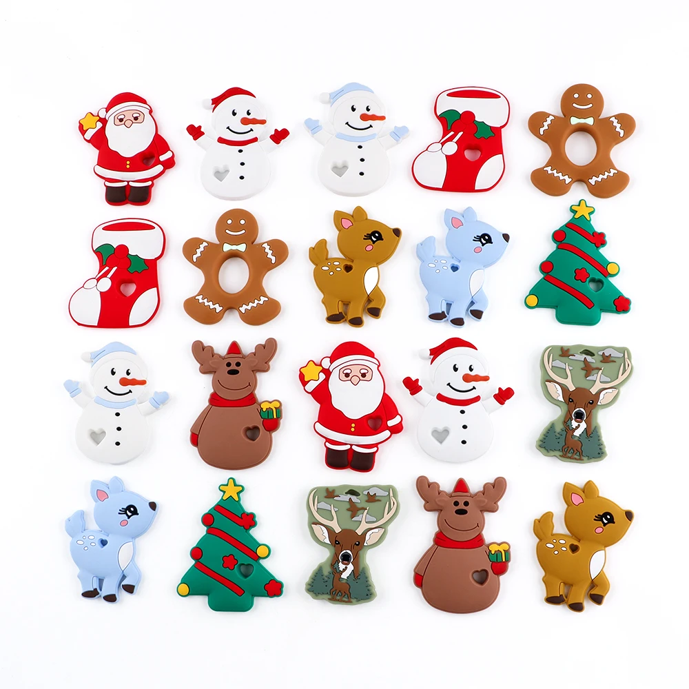 DIY 쥬얼리 목걸이 펜던트 등을위한 1pcs 만화 크리스마스 스타일 동물 실리콘 펜던트 수제 액세서리