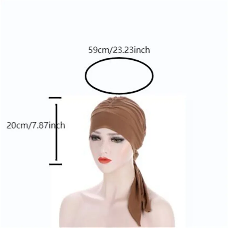 Solid Long Tail Bow Turban Hat Elastic Headwrap Scarf Beanies Hat India African Headband Muslim Hijab Ladies Night Cap 2023