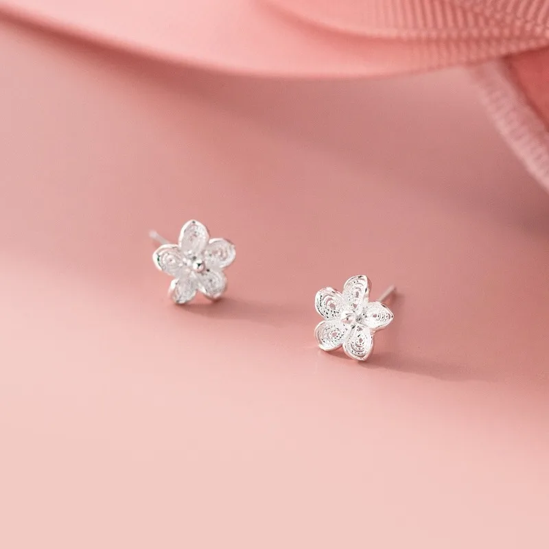 TrustDavis Real 925 Sterling Silver Fashion and Elegant Hollow Woven Flower Earrings for Women Daily Wear Jewelry Gift DS4964 view 5