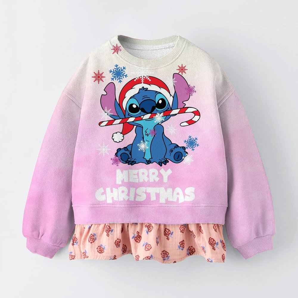عيد الميلاد ليلو وستيتش الخريف الأطفال هوديي البلوز الفتيات ملابس رياضية أعلى الحلو ولطيف طفلة فستان طويل الأكمام الطرف #6