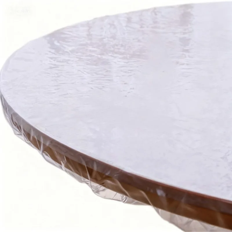 Pine Grain Flannel Backing Table Cover Round PVC Elastic Elastic Band Waterproof Wear-resistant Plastic Tablecloth Table Cover