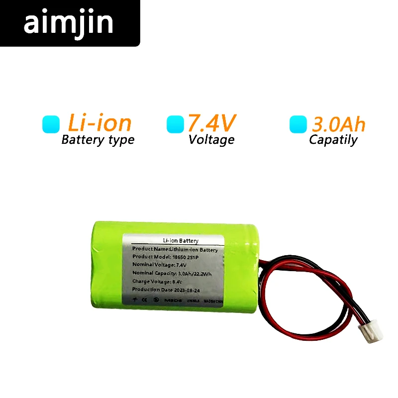 Paquete de batería de iones de litio recargable 2S1P 18650, 7,4 V, 3000mAh, adecuado para cámara eléctrica de juguete, iluminaci