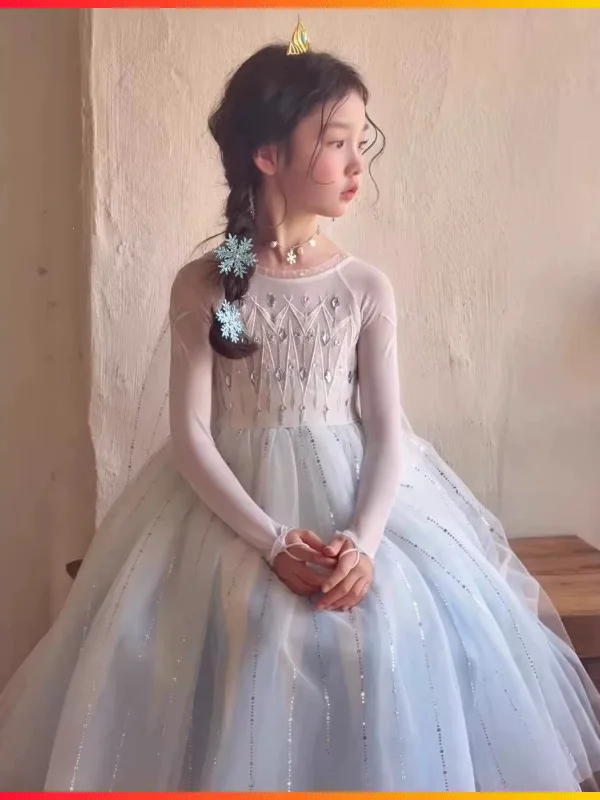 robe-de-princesse-blanche-Elegante-pour-filles-2026-nouvelle-tenue-de-spectacle-princesse-des-neiges-jupe-en-maille-a-manches-longues-taille-haute-tenue-de-luxe