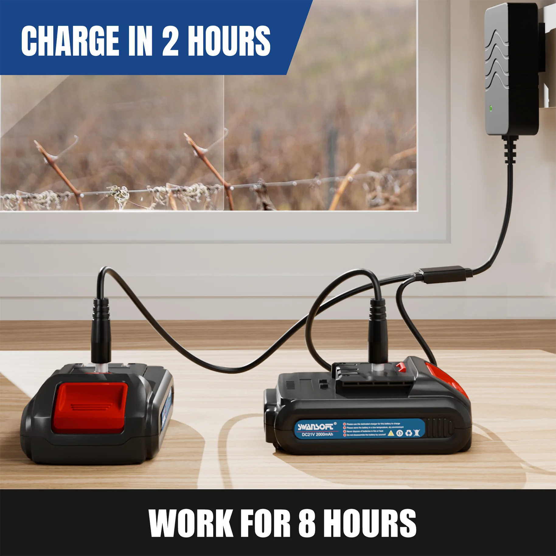 SWANSOFT Forbici da potatura elettriche ricaricabili progressive 21V 1050W, con 2 batterie 2ah, possono essere utilizzate con un palo lungo