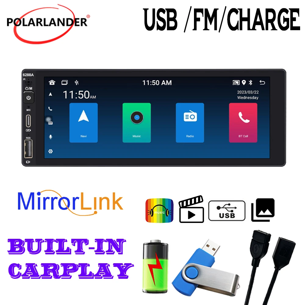 

Automotive Radio 6.9" Multimedia Mirror Link WIFI IPS Screen 1 DIN Wireless Carplay, Android Auto 2+32G AI Voice Bluetooth GPS