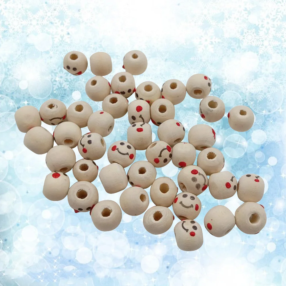 100 Pcs/pack Beads Wood Smiling Face Colored Drawing Wooden Ball Painted Bamboo