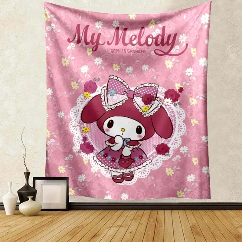 

Настенный декоративный гобелен Sanrio Melody с мультяшным рисунком для гостиной, красивое украшение для комнаты, фоновая ткань