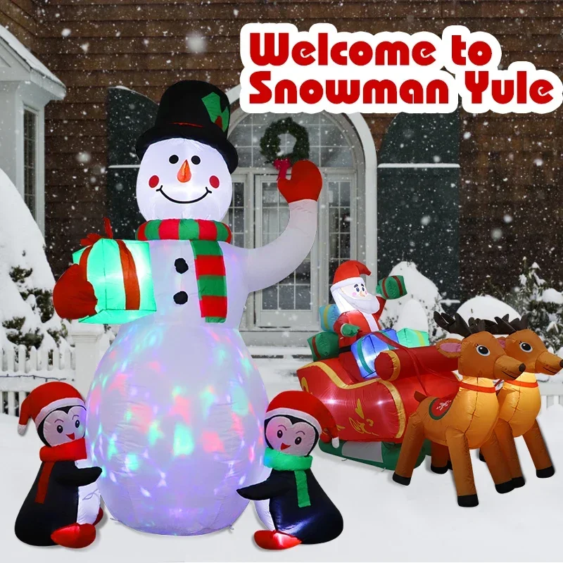 Doll With LED Light Outdoor Christmas Decoration Glowing Ornaments For Garden Party Home Decor Inflatable Santa Claus Snowman