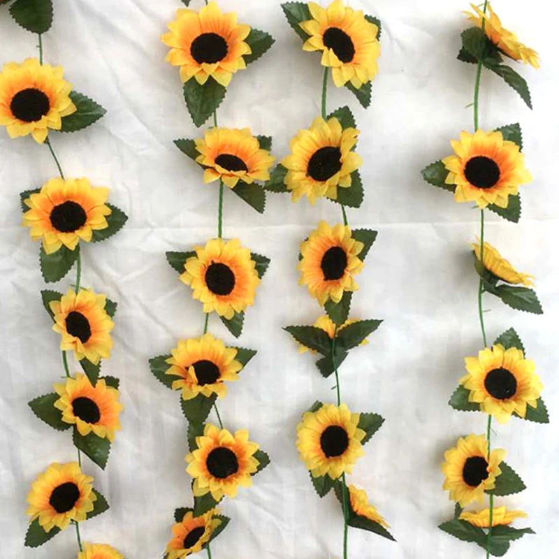 2.3M Simulated Sunflower Decoration Artificial Vine Yellow Fake Silk Flower Vine Plus Orchid Tree Wedding Party Wedding Decor