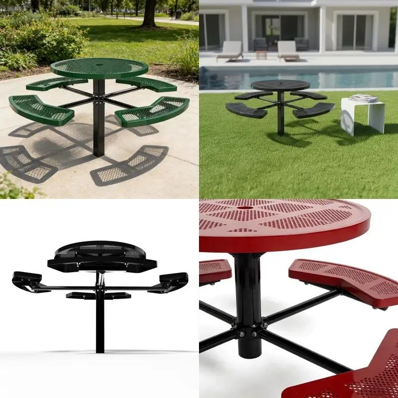 Modern Round Metal Table and Chair Set Durable Expandable Dining Furniture for Garden Outdoor Camping Floor Mount