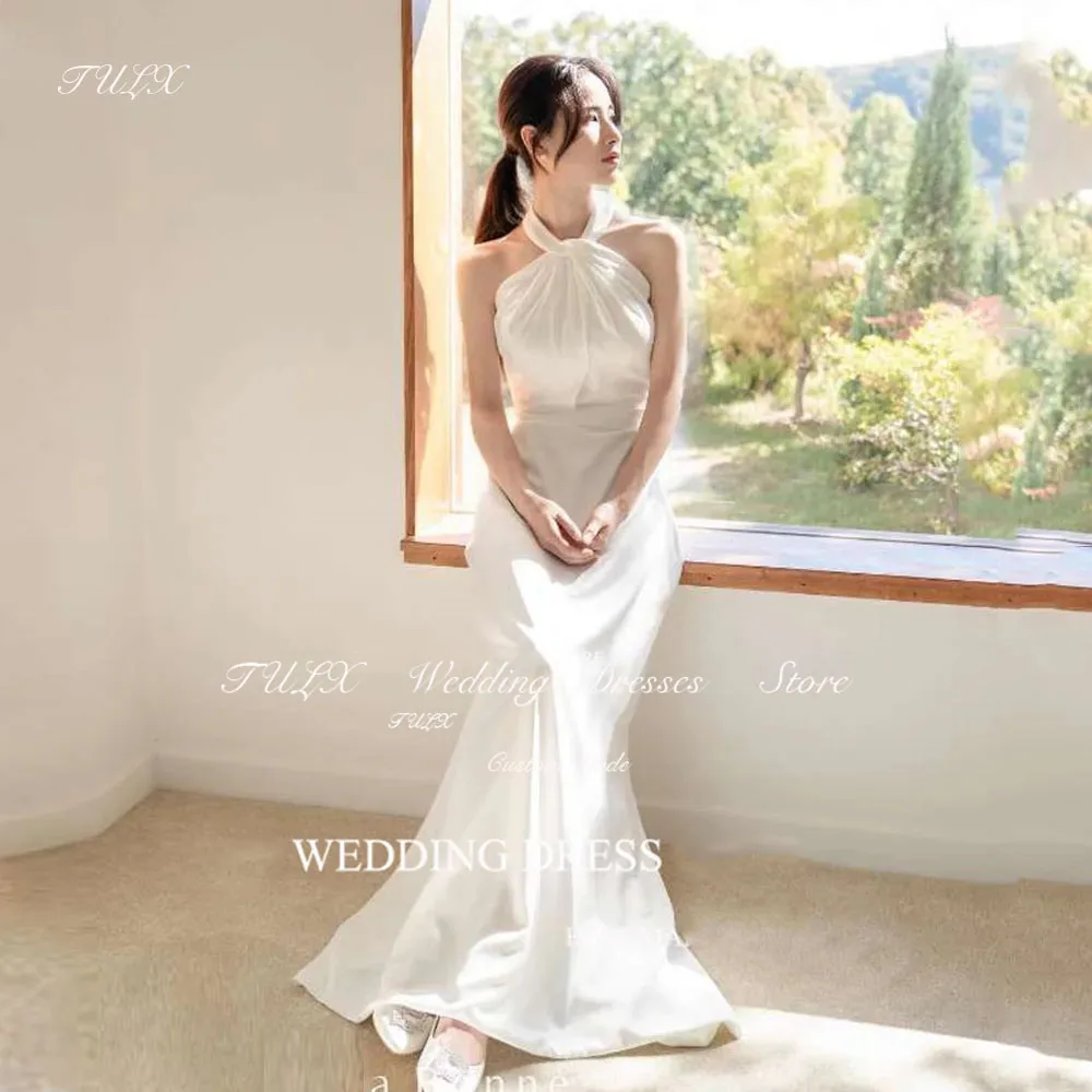 

TULX Elegant Halter Korea Wedding Reception Dresses Photo Shoot Mermaid Sleeveless Bridal Gown Backless Draped Custom 2025 웨딩드레스