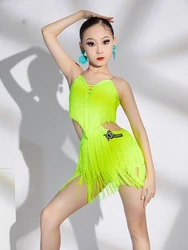 Fringe Rumba Latin Dance Dress Girls Professional Tassels Salsa Tango Samba Costume Children Competition Ballroom Dance Dresses