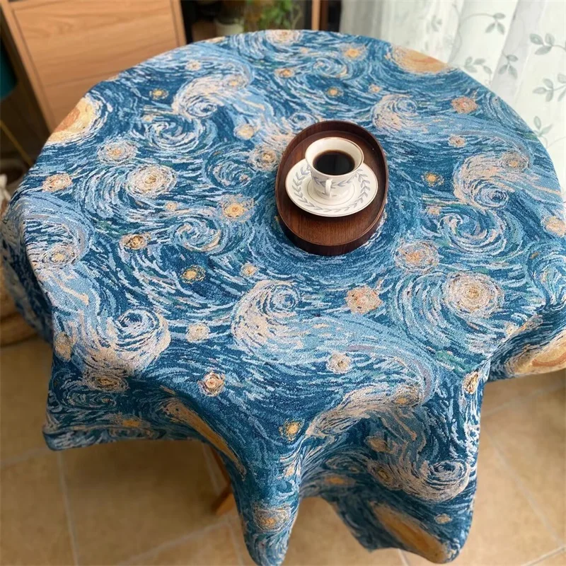 

Van Gogh Starry Moon Night Oil Painting Wind Blue Tablecloth Retro Wind Premium Desktop Decoration Cover