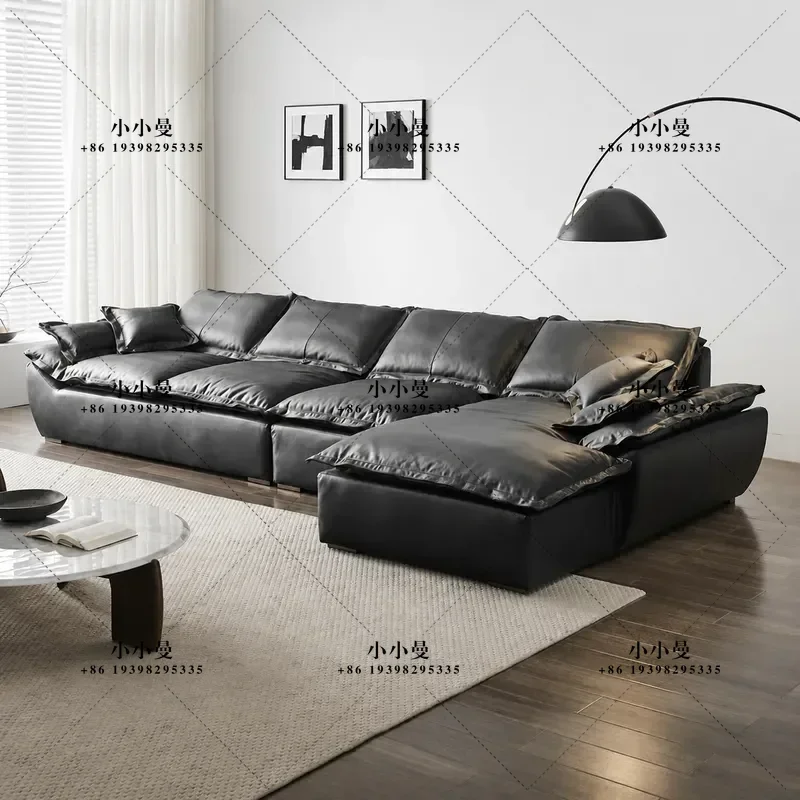 Italian Minimalist Large L Shaped Sofa First Layer Cowhide Leather Corner Sectional Couch for Living Room Apartment Furniture