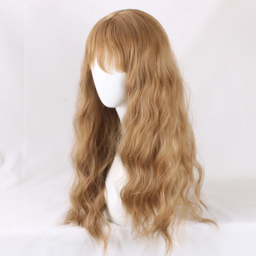Halloween Women Hermione cosplay brown golden synthetic wig Emma Hermione Granger long brown blonde wavy hair bangs costumes view 5