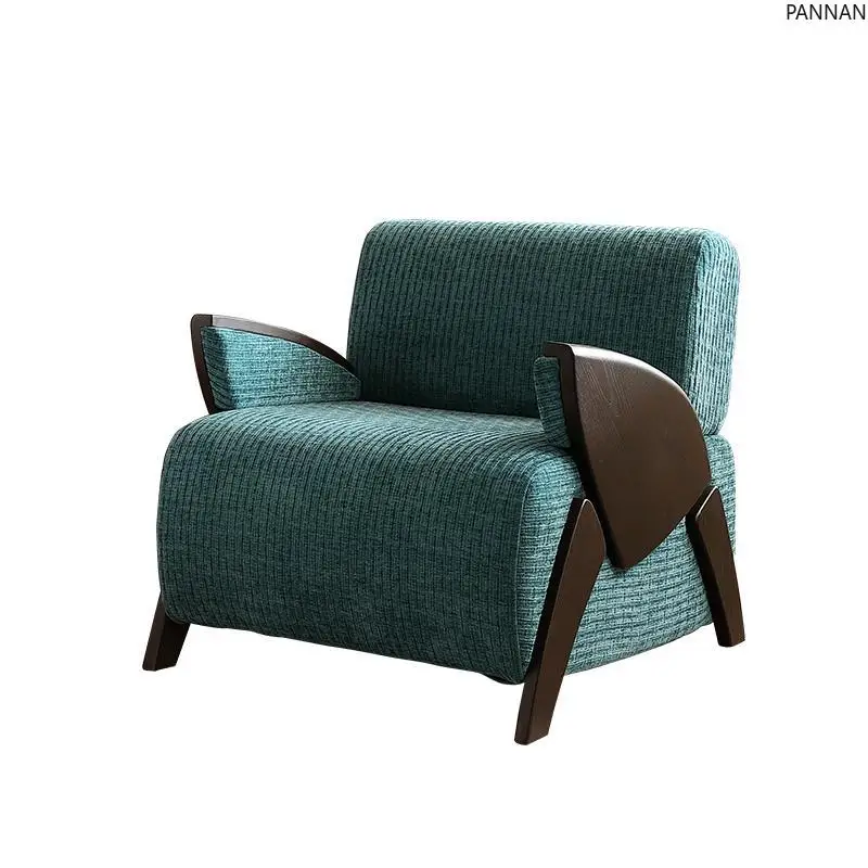 

Single sofa chair living room fabric balcony solid wood armchair medieval comfortable leisure chair
