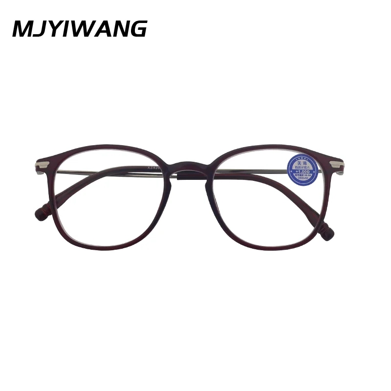 Mjyiwang Anti Blue Light Oval Reading Glasses Ultralight TR Frame Thin Metal Temple Men Women Presbyopia Computer Eyeglasses