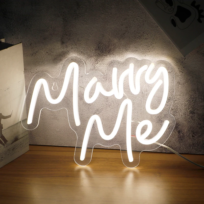 Marry Me Neon Sign Warm White Led Neon Light USB Operated Acrylic Letters Neon Signs Wall Decor for Wedding Anniversary Party