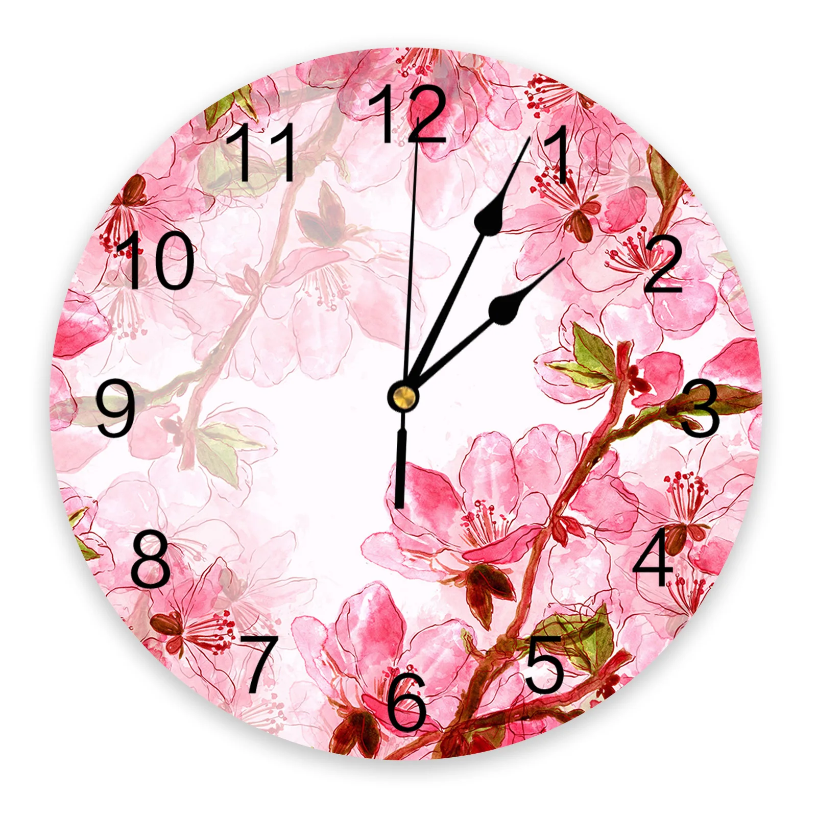 Brick Wall Brown Wood Door Green Pot Red Flowers Wall Clock Dinning Restaurant Cafe Decor Round Wall Clocks Home Decoration